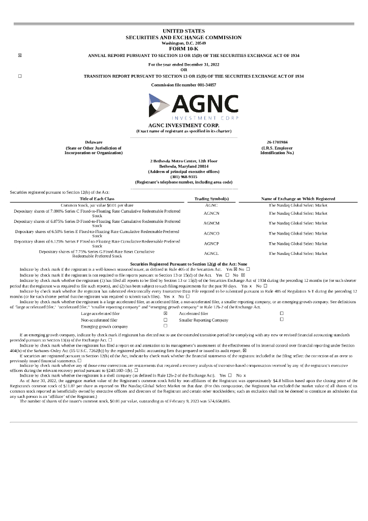 AGNC Investment Corp（AGNC）2022财年年度报告（英文版）