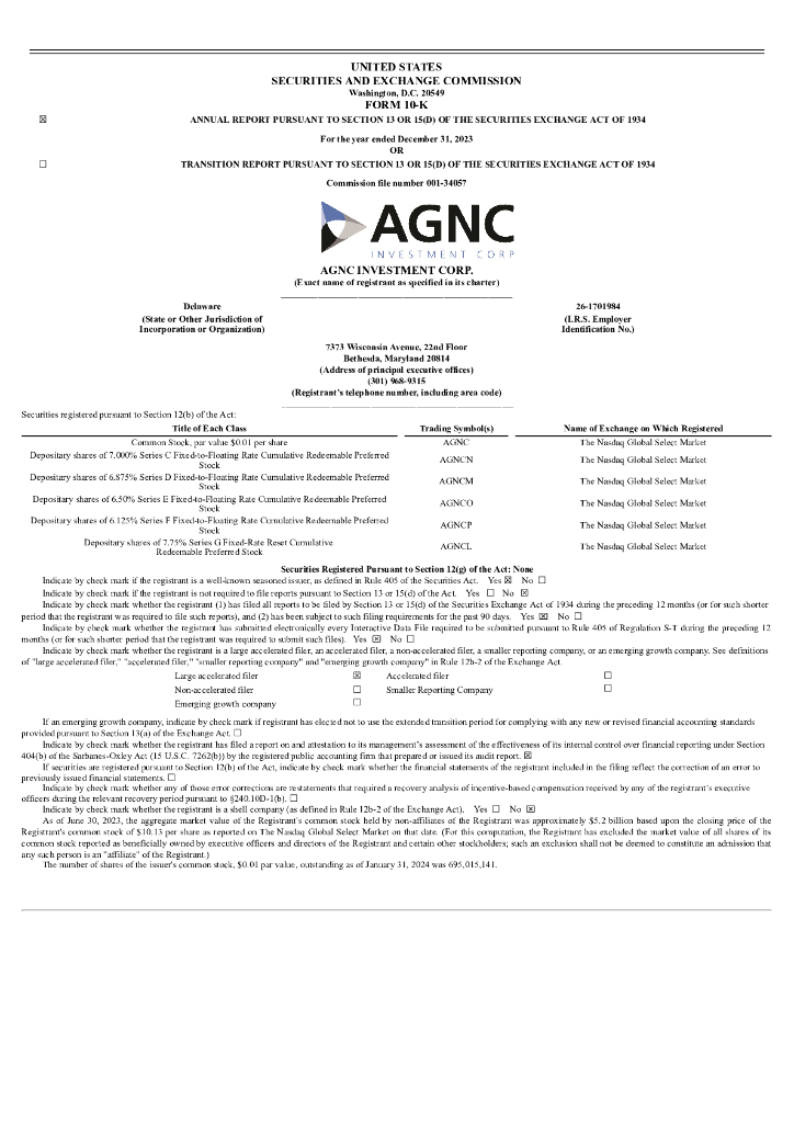 AGNC Investment Corp（AGNC）2023财年年度报告（英文版）
