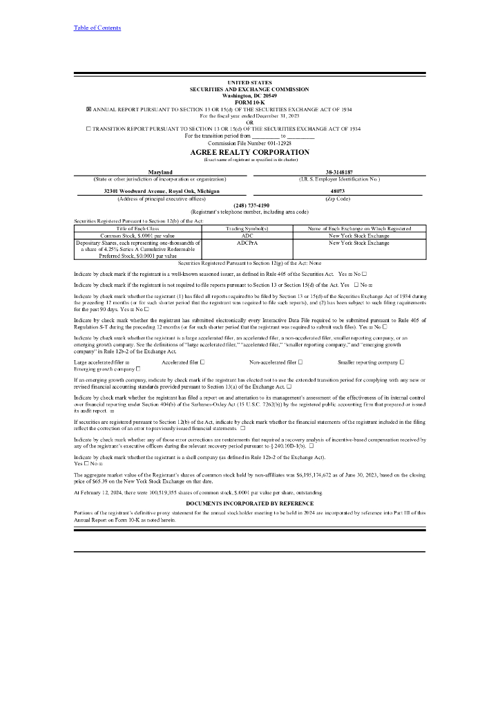 Agree Realty Corporation（ADC）2023财年年度报告（英文版）