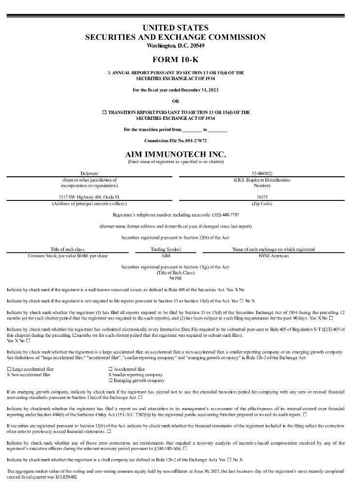 AIM ImmunoTech Inc.（AIM）2023财年年度报告（英文版）