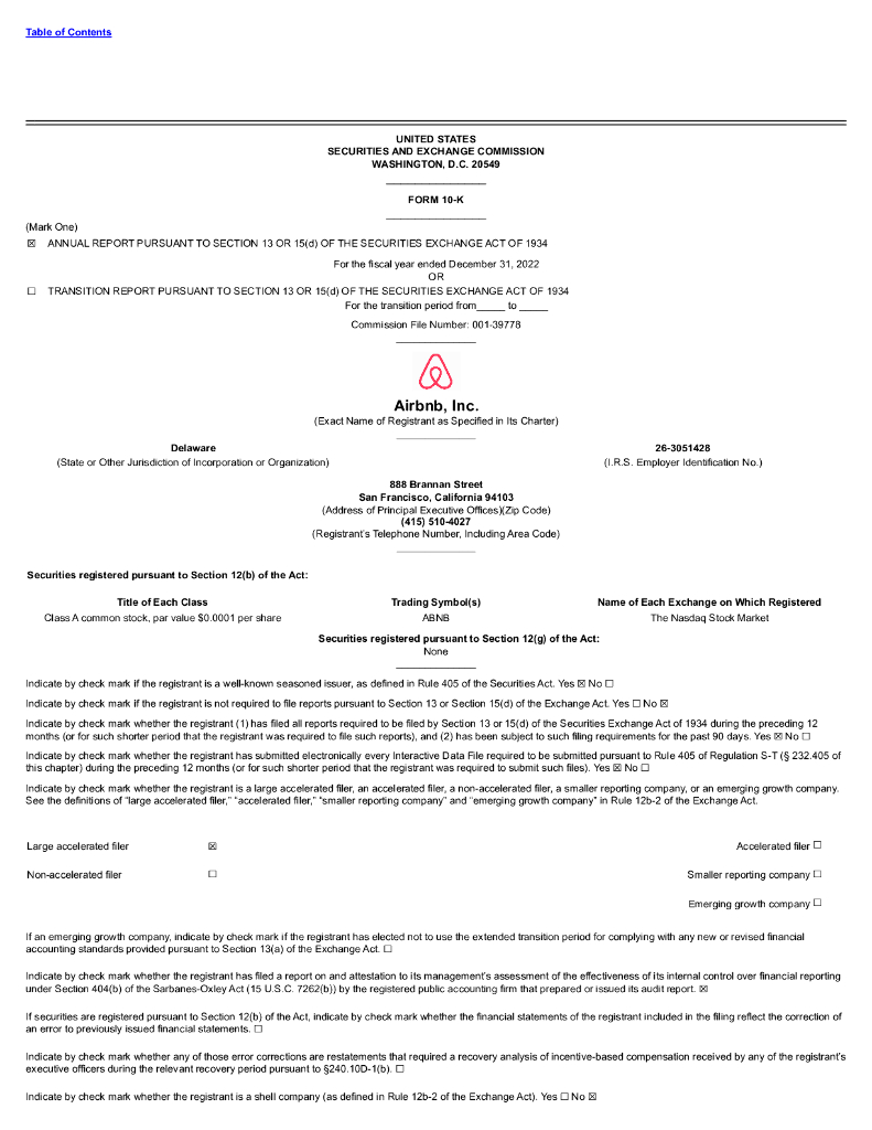 Airbnb, Inc.（ABNB）2022财年年度报告（英文版）
