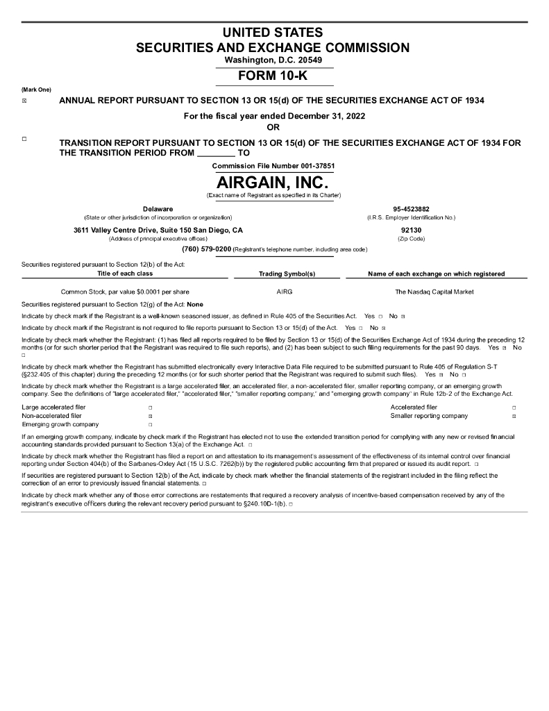 Airgain, Inc.（AIRG）2022财年年度报告（英文版）