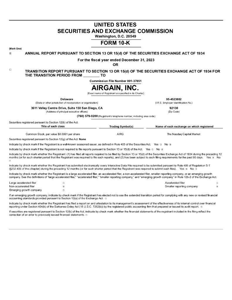 Airgain, Inc.（AIRG）2023财年年度报告（英文版）