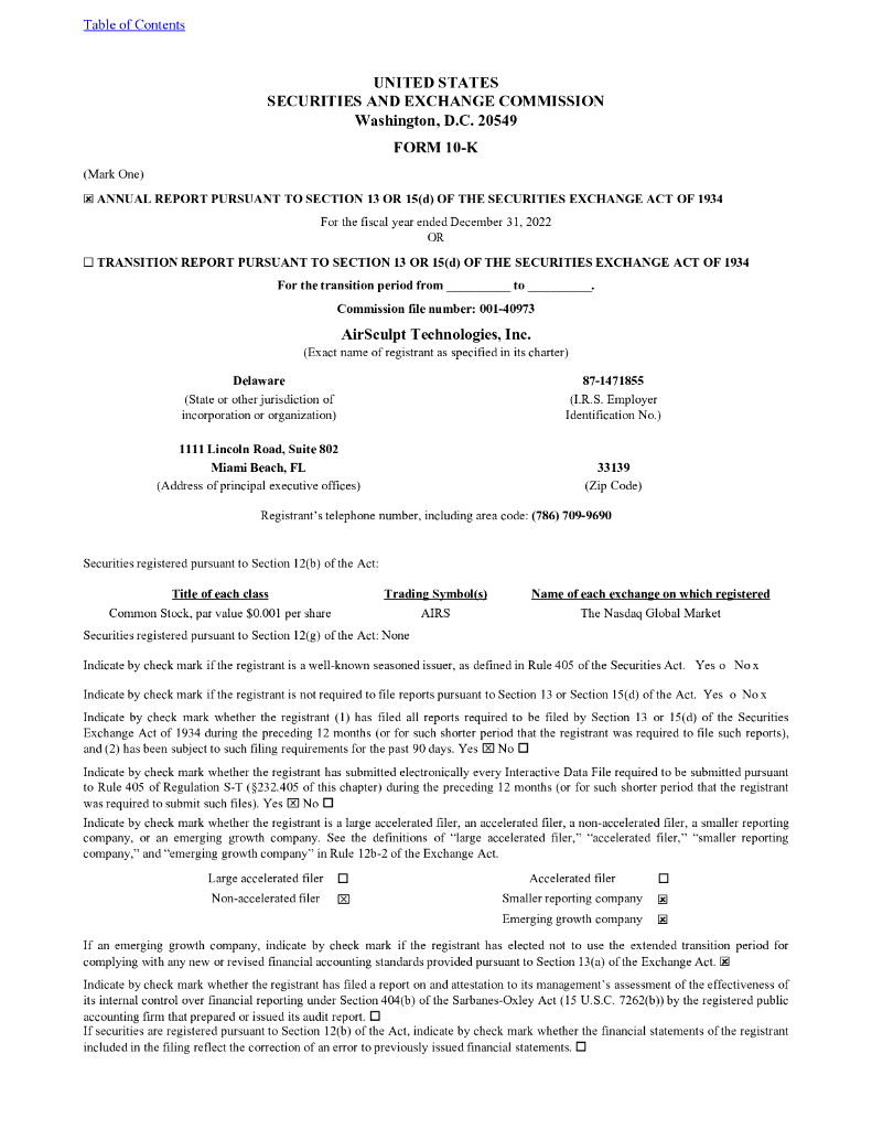 AirSculpt Technologies, Inc.（AIRS）2022财年年度报告（英文版）
