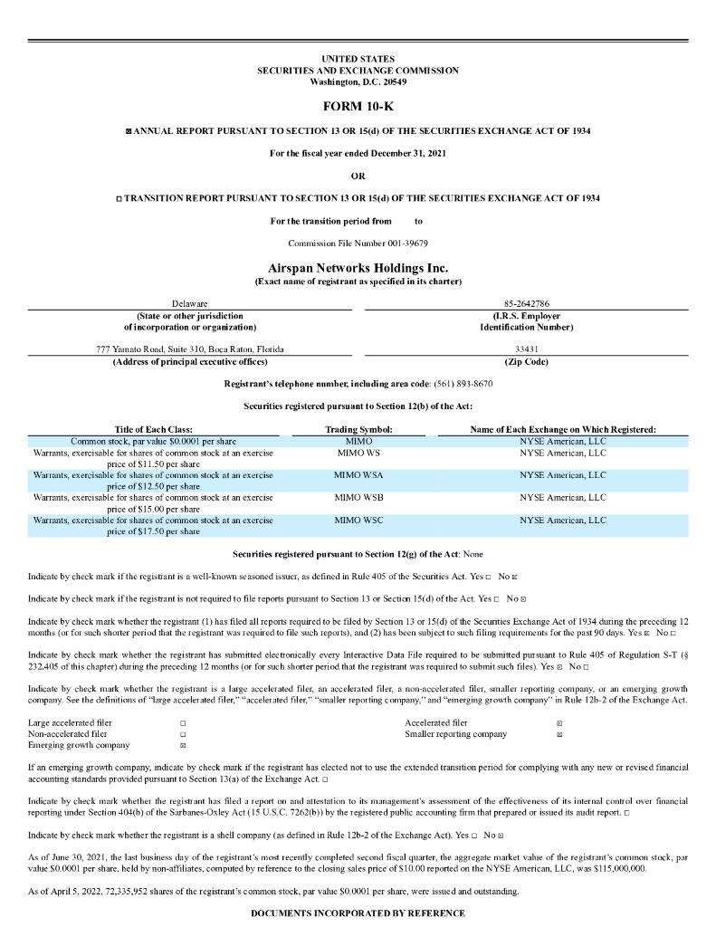 Airspan Networks Holdings Inc.（MIMO）2021财年年度报告（英文版）