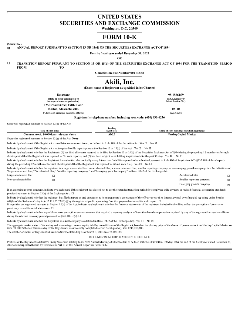 Akili, Inc.（AKLI）2022财年年度报告（英文版）
