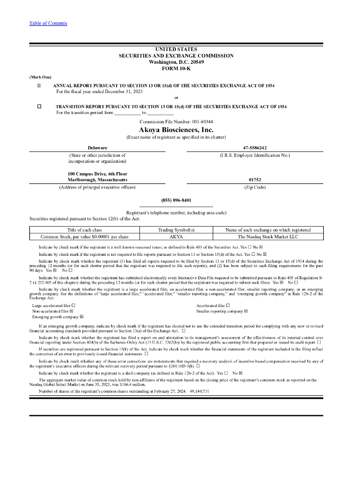 Akoya Biosciences, Inc.（AKYA）2023财年年度报告（英文版）