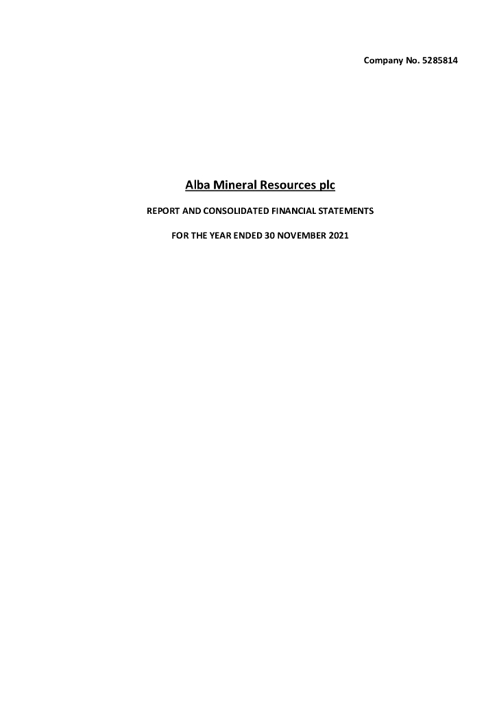 Alba Mineral Resources plc（ALBA）2021财年年度报告（英文版）