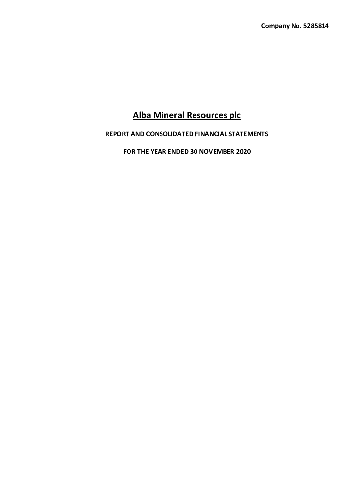 Alba Mineral Resources plc（ALBA）2020财年年度报告（英文版）