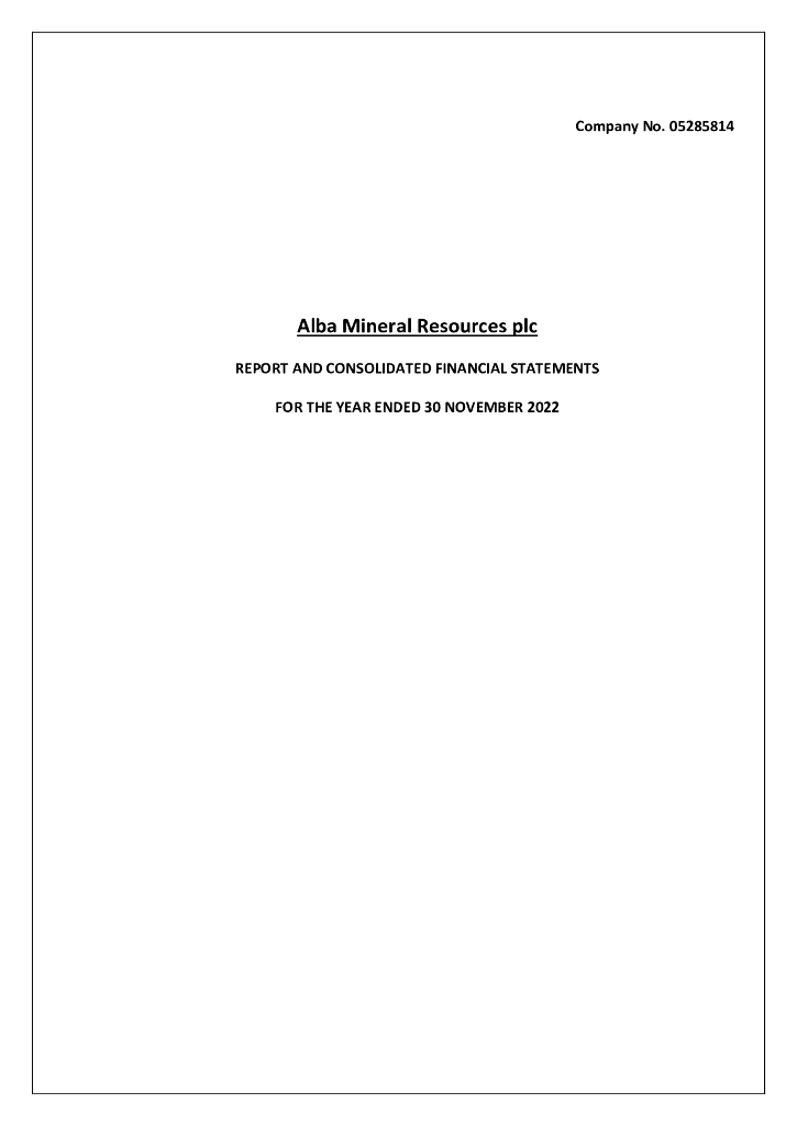 Alba Mineral Resources plc（ALBA）2022财年年度报告（英文版）
