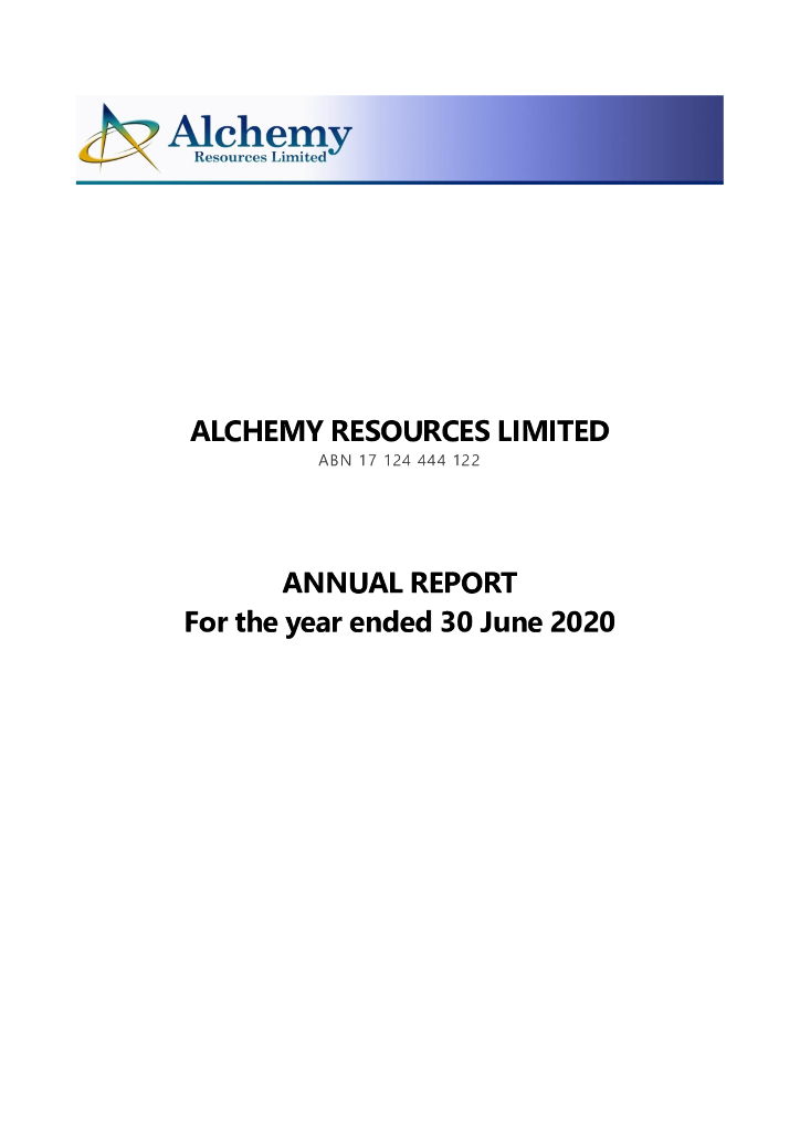 Alchemy Resources Limited（ALY）2020财年年度报告（英文版）