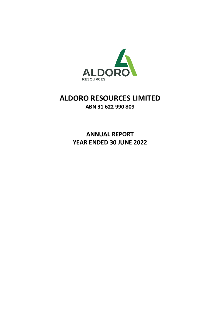 Aldoro Resources（ARN）2022财年年度报告（英文版）