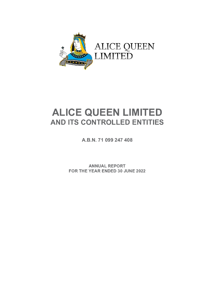 Alice Queen Limited（AQX）2022财年年度报告（英文版）