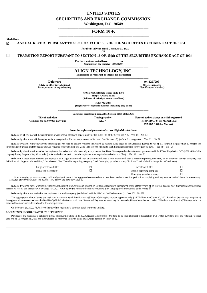 Align Technology Inc.（ALGN）2021财年年度报告（英文版）