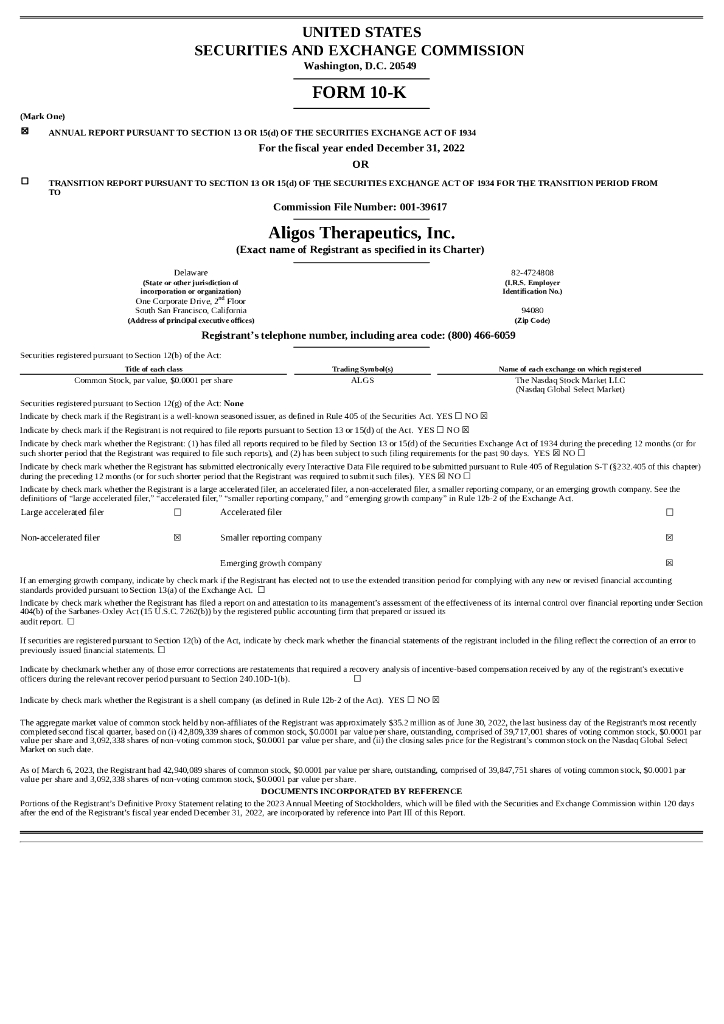 Aligos Therapeutics, Inc.（ALGS）2022财年年度报告（英文版）