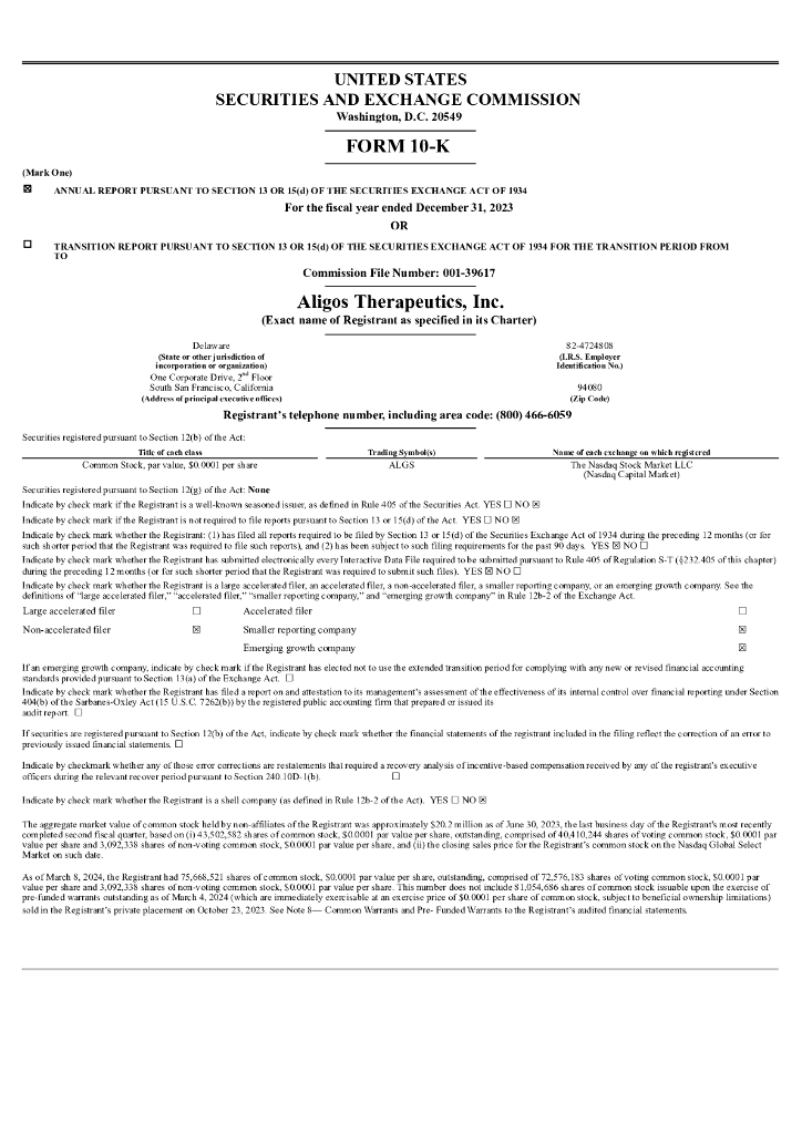 Aligos Therapeutics, Inc.（ALGS）2023财年年度报告（英文版）