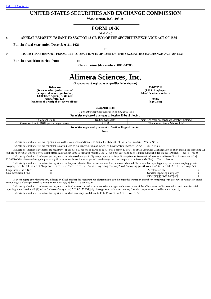 Alimera Sciences, Inc.（ALIM）2021财年年度报告（英文版）