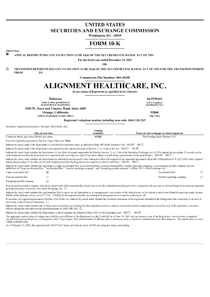 Alignment Healthcare, Inc.（ALHC）2023财年年度报告（英文版）