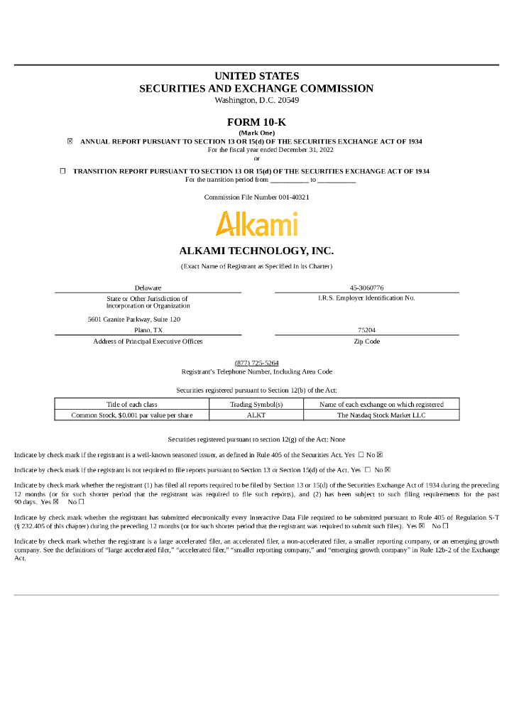 Alkami Technology, Inc.（ALKT）2022财年年度报告（英文版）