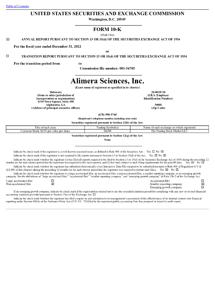 Alimera Sciences, Inc.（ALIM）2022财年年度报告（英文版）