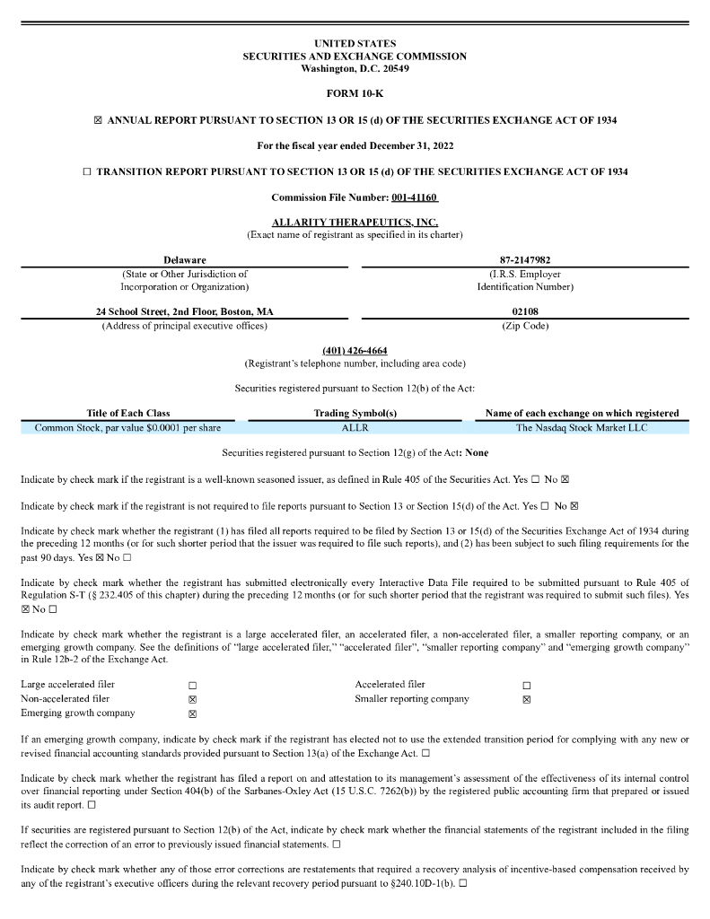Allarity Therapeutics, Inc.（ALLR）2022财年年度报告（英文版）