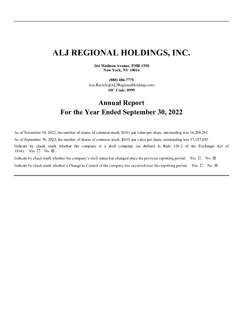 ALJ Regional Holdings, Inc.（ALJJ）2022财年年度报告（英文版）
