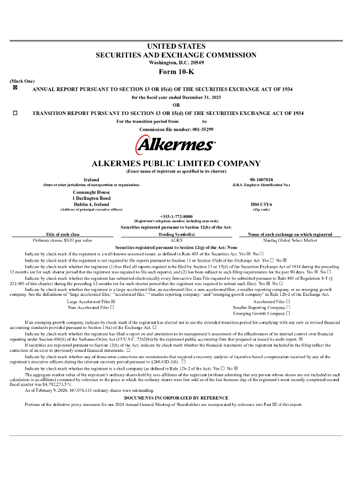 Alkermes, Inc.（ALKS）2023财年年度报告（英文版）