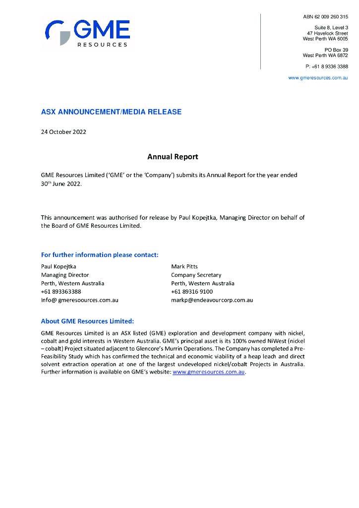 Alliance Nickel Limited（AXN）2022财年年度报告（英文版）