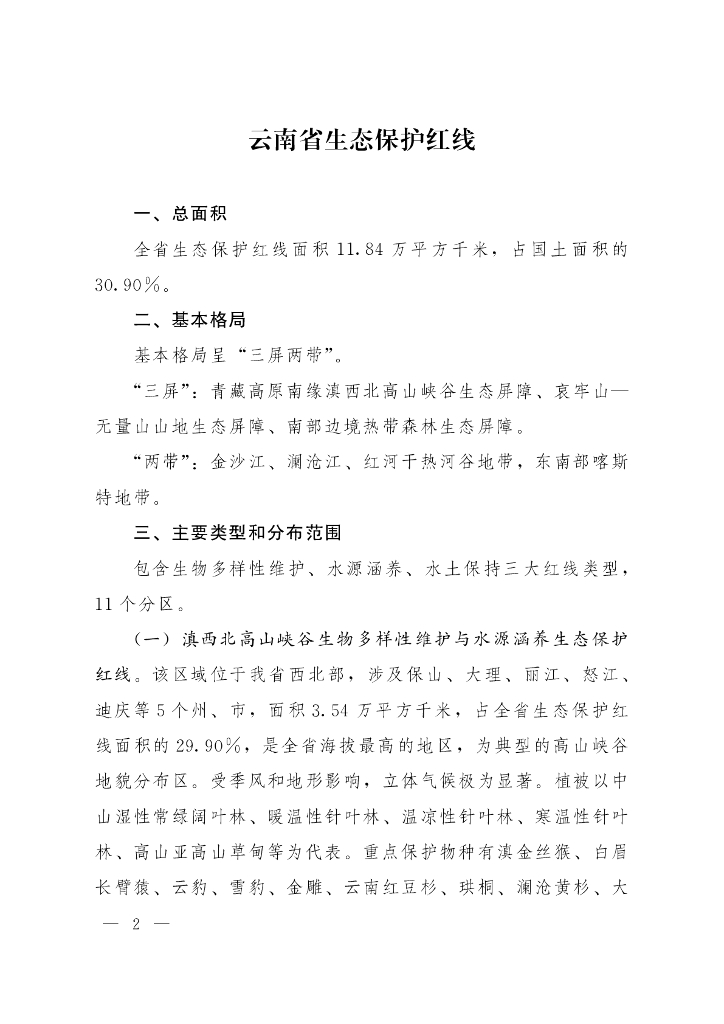 云南省生态保护红线