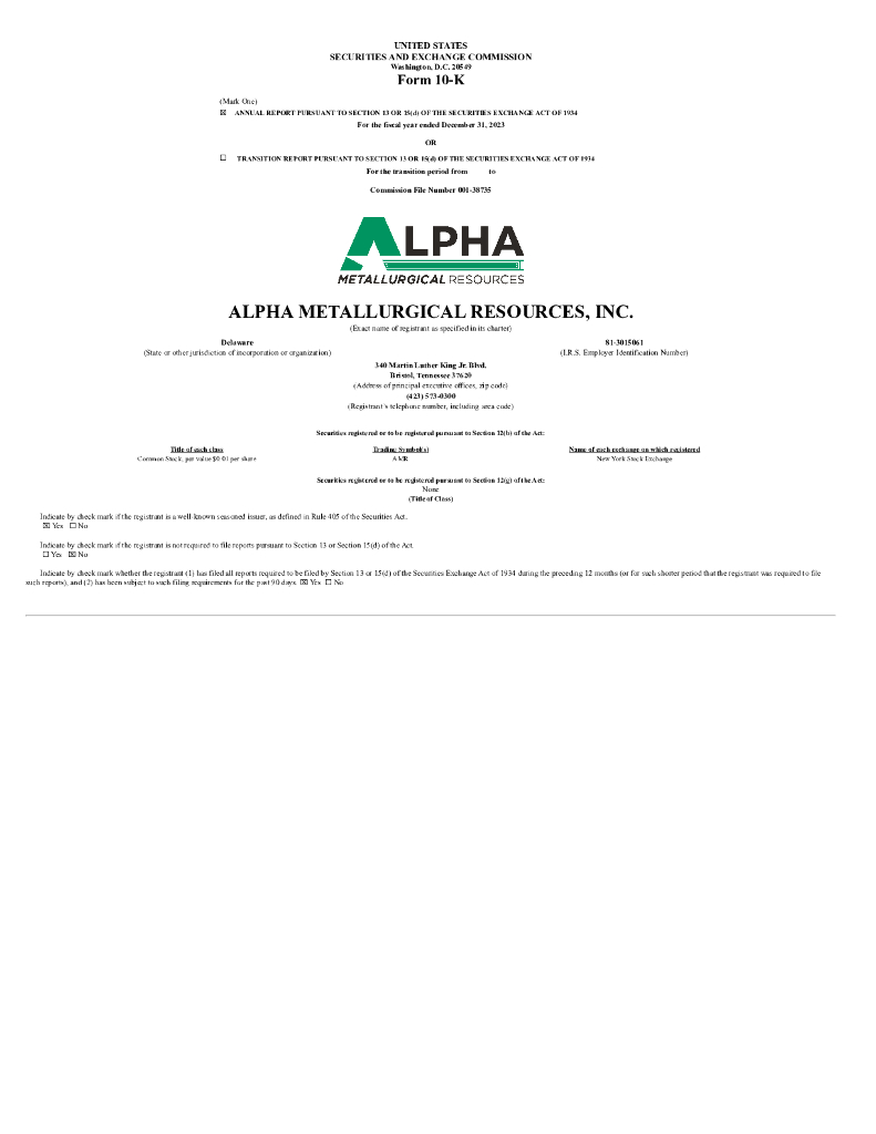 Alpha Metallurgical Resources（AMR）2023财年年度报告（英文版）