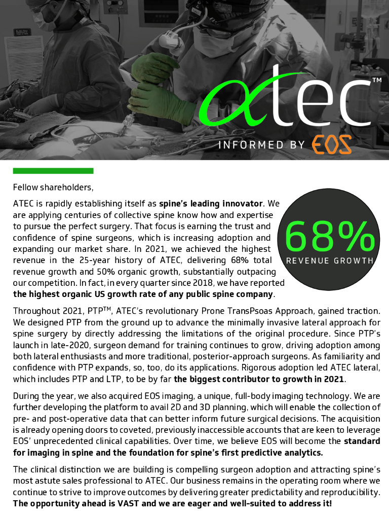 Alphatec Holdings Inc（ATEC）2021财年年度报告（英文版）
