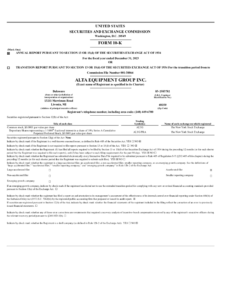 Alta Equipment Group Inc.（ALTG）2023财年年度报告（英文版）