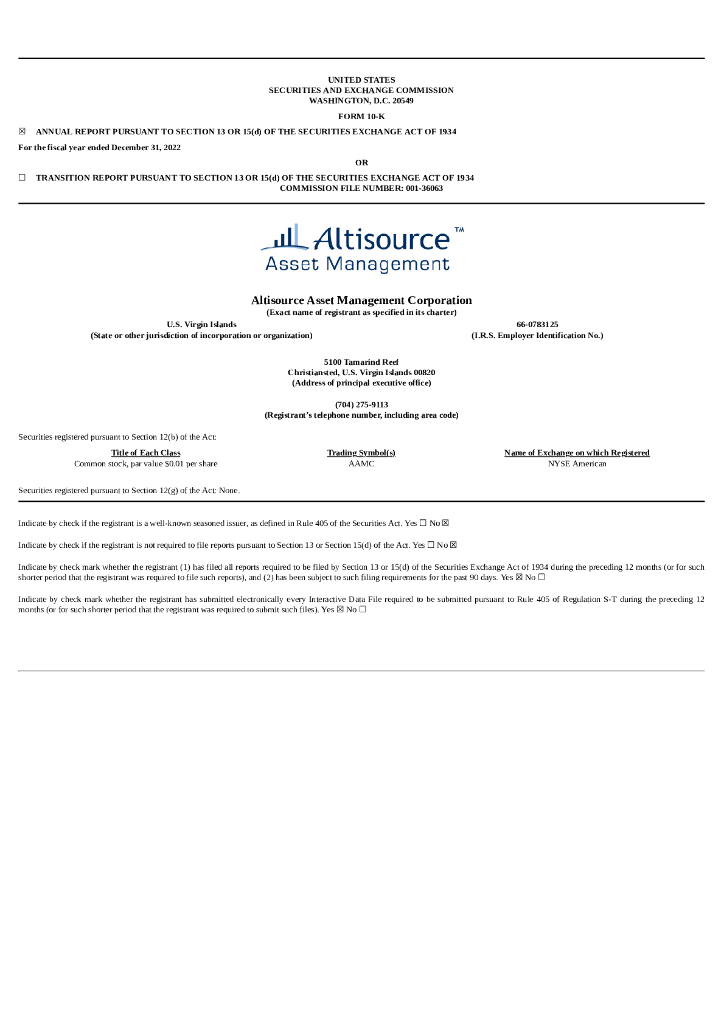 Altisource Asset Management Corp（AAMC）2022财年年度报告（英文版）