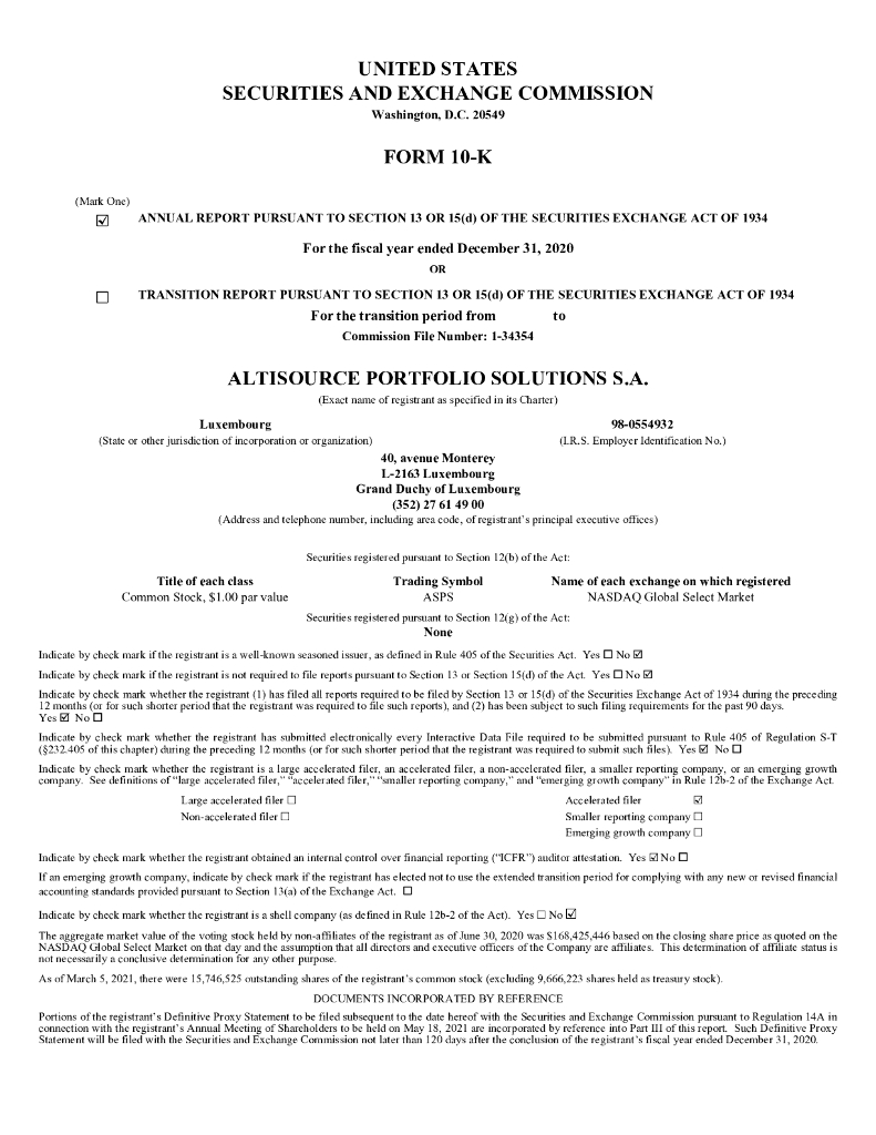 Altisource Portfolio Solutions S.A.（ASPS）2020财年年度报告（英文版）