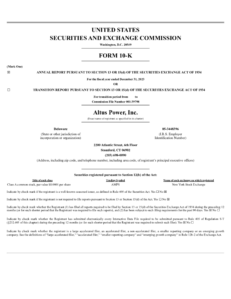 Altus Power, Inc.（AMPS）2023财年年度报告（英文版）