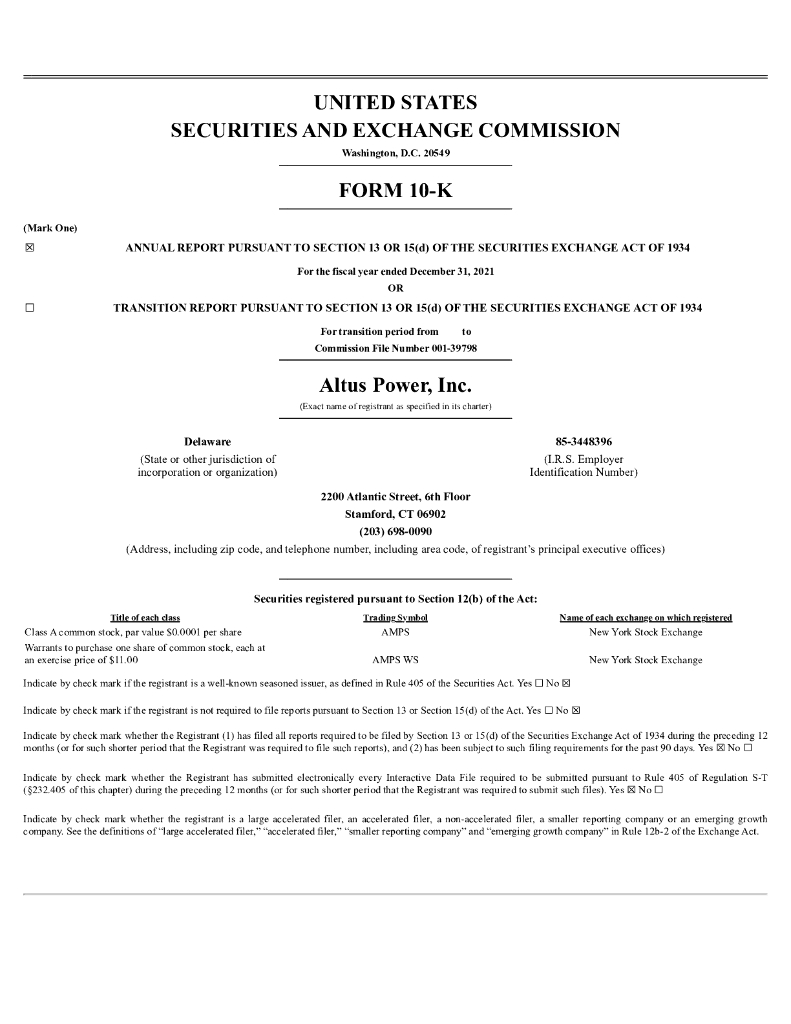 Altus Power, Inc.（AMPS）2021财年年度报告（英文版）