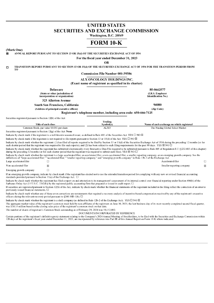 ALX Oncology Holdings Inc.（ALXO）2023财年年度报告（英文版）