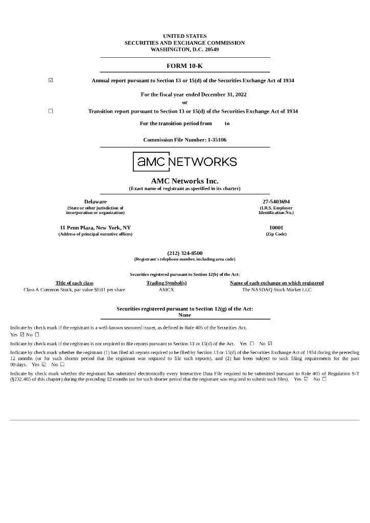 AMC Networks（AMCX）2022财年年度报告（英文版）