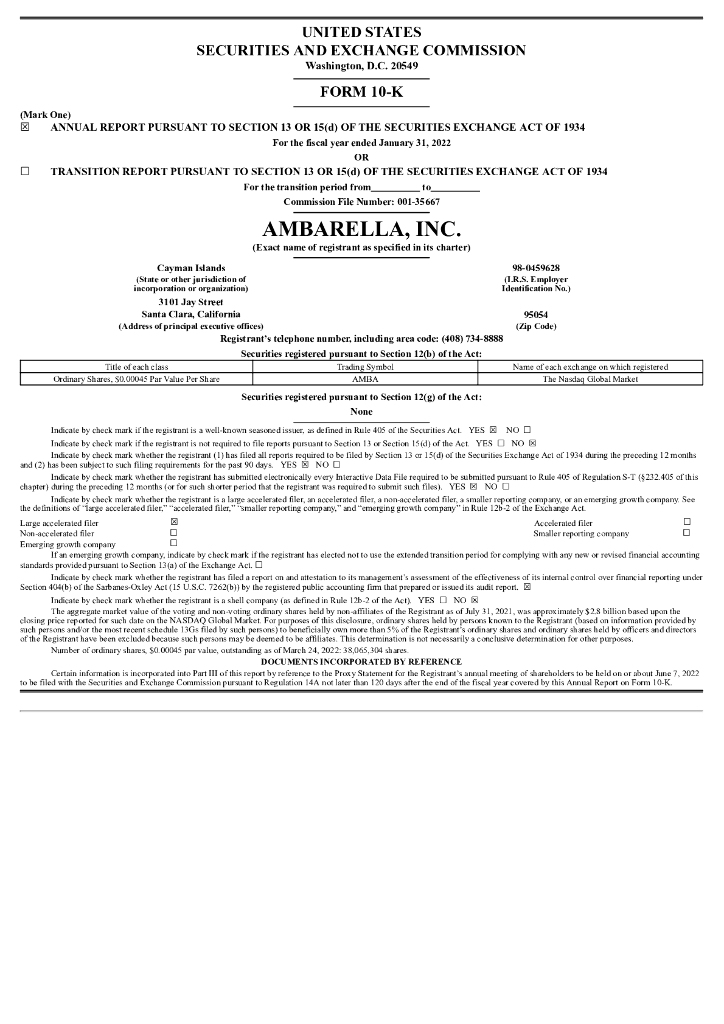 Ambarella Inc（AMBA）2021财年年度报告（英文版）