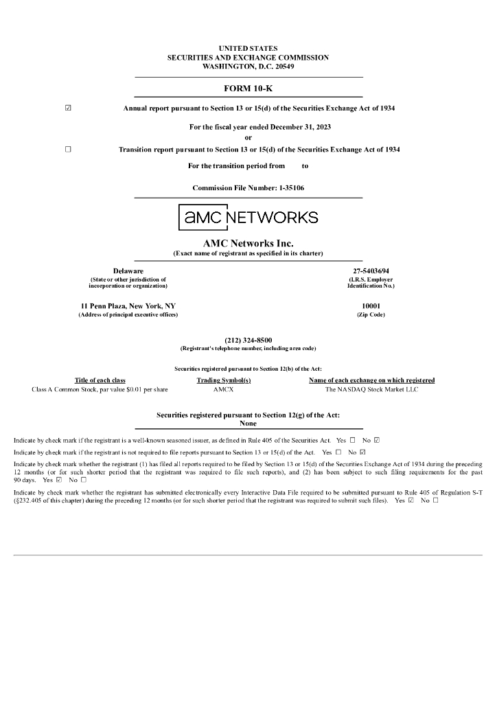 AMC Networks（AMCX）2023财年年度报告（英文版）