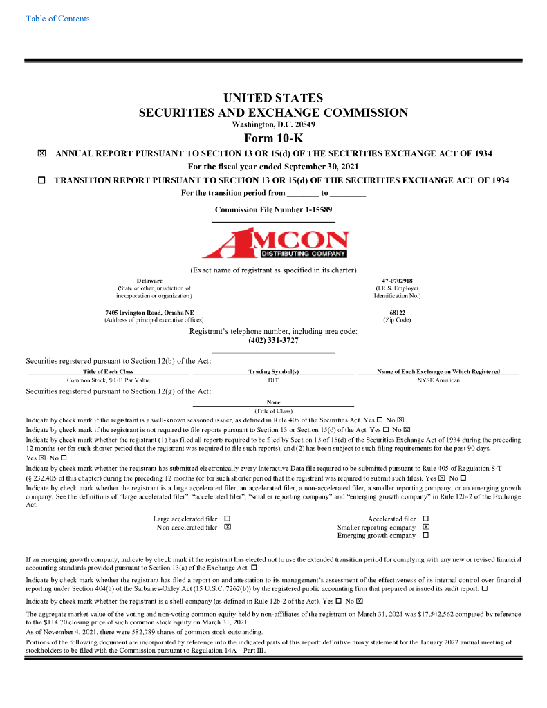 Amcon Distributing Company（DIT）2021财年年度报告（英文版）