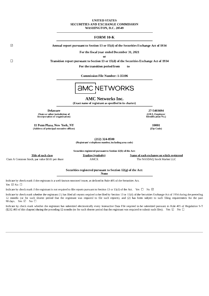 AMC Networks（AMCX）2021财年年度报告（英文版）