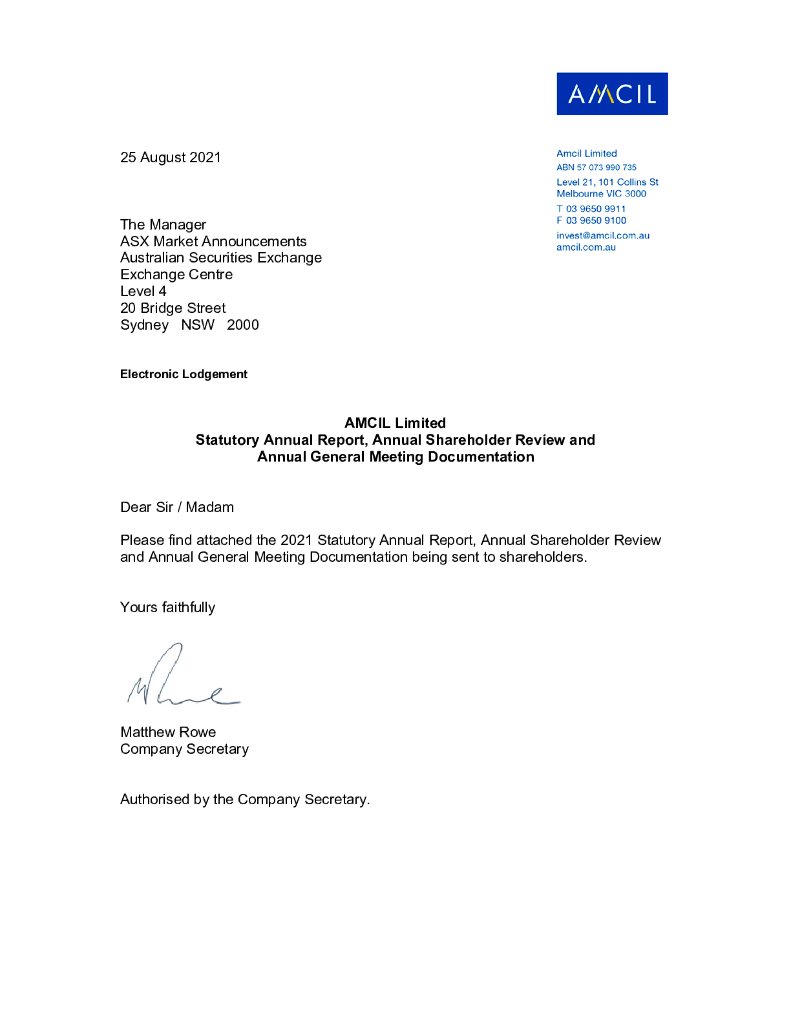 Amcil Limited（AMH）2021财年年度报告（英文版）