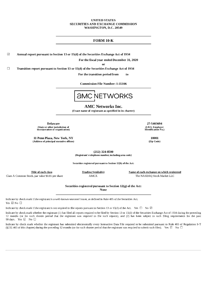AMC Networks（AMCX）2020财年年度报告（英文版）