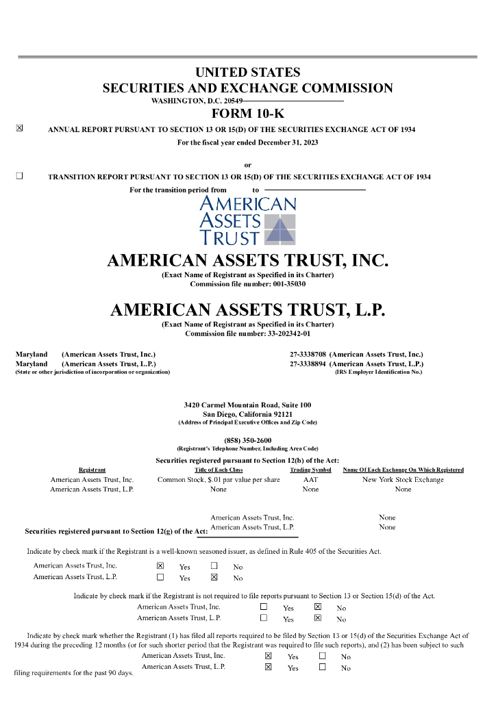 American Assets Trust（AAT）2023财年年度报告（英文版）