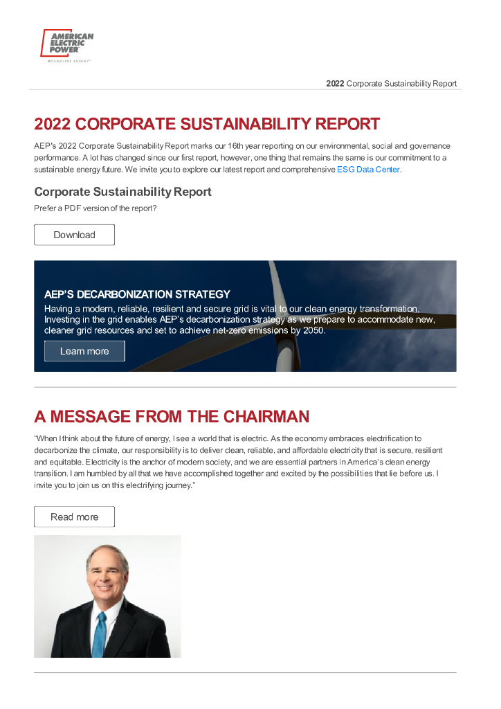 American Electric Power Company, Inc.（AEP）2022年社会责任报告（英文版）