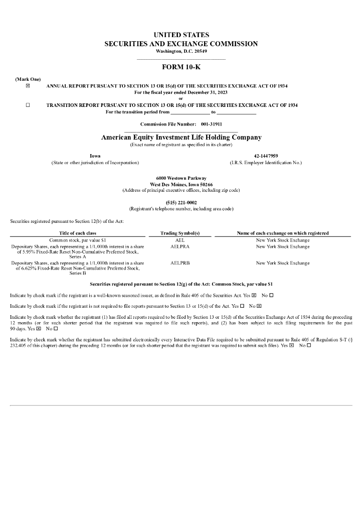 American Equity Investment Life Holding Co.（AEL）2023财年年度报告（英文版）