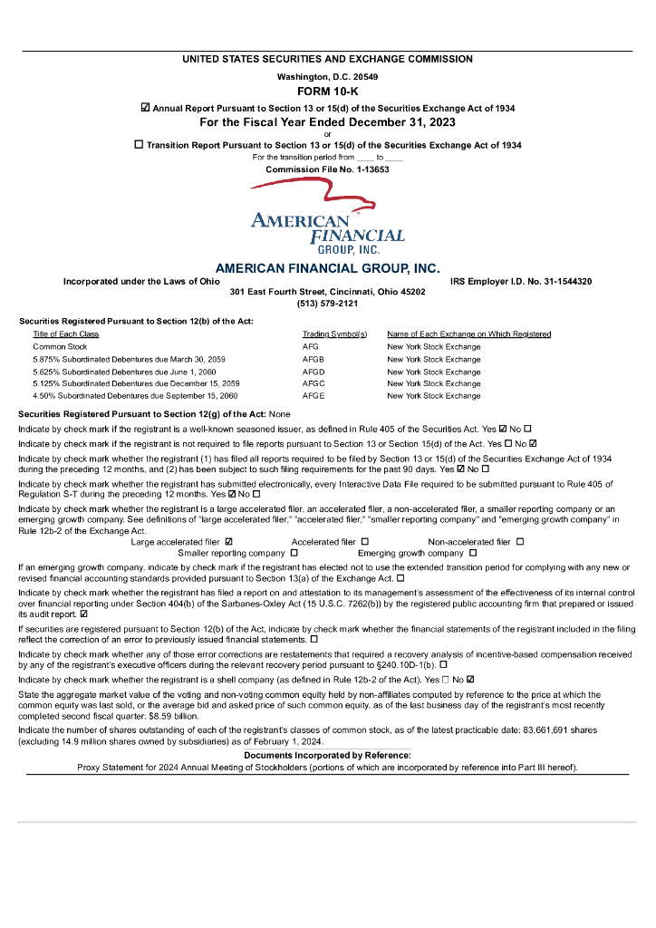 American Financial Group Inc.（AFG）2023财年年度报告（英文版）