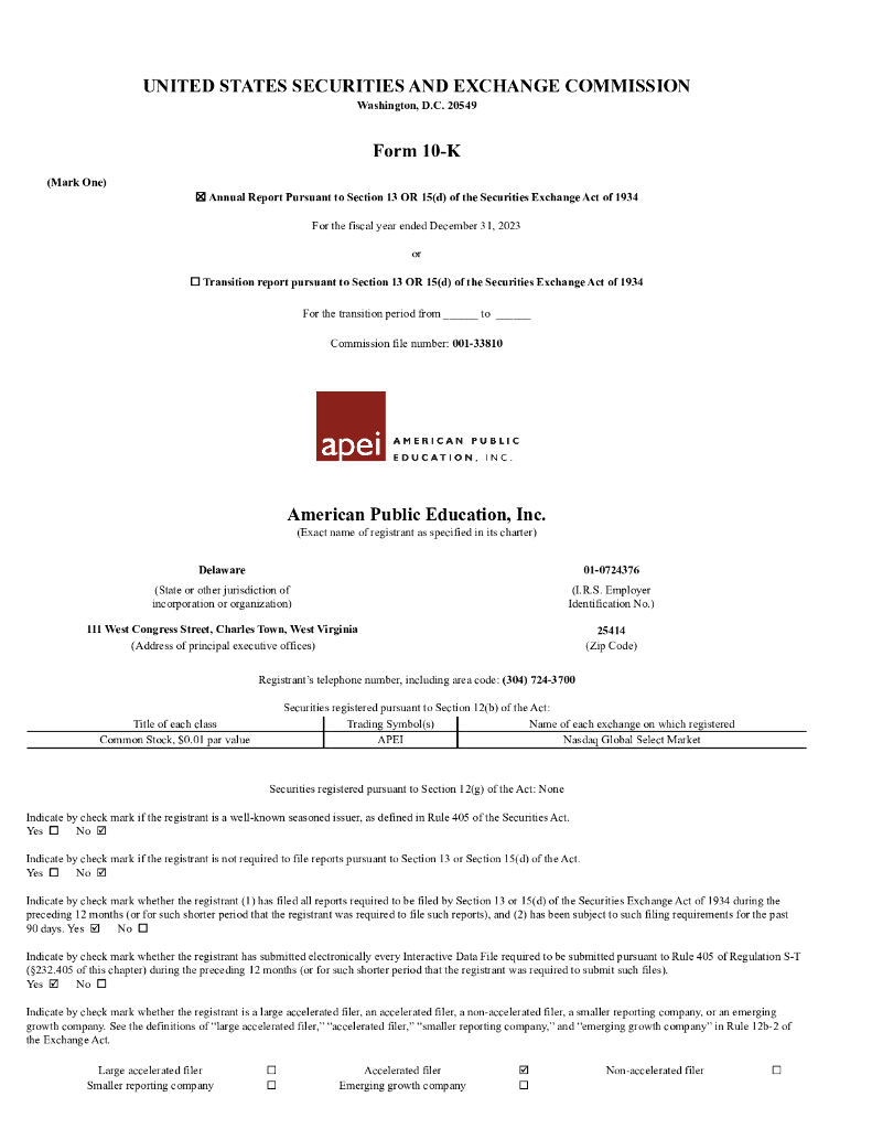 American Public Education, Inc.（APEI）2023财年年度报告（英文版）