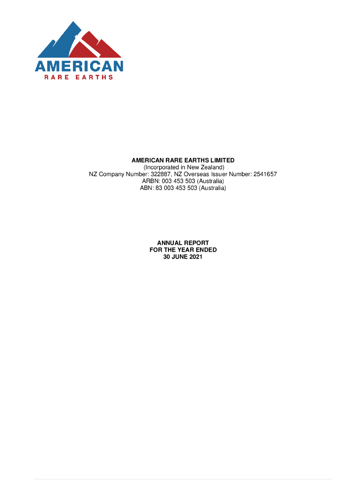 American Rare Earths（ARR）2021财年年度报告（英文版）